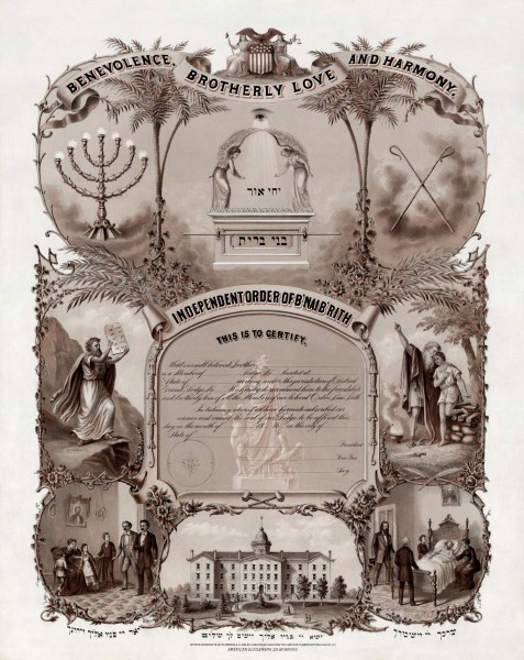 B'nai B'rith membership certificate 1876