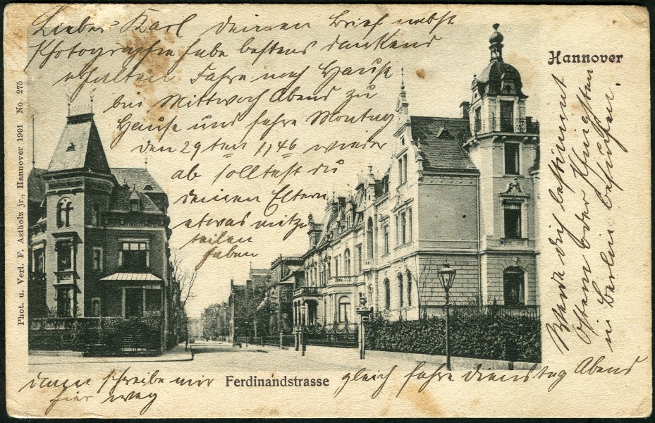 F. Astholz jun. AK 0275 Hannover. Ferdinandstrasse, Bildseite Villen in südwestlicher Blickrichtung bis zur Augustenstraße