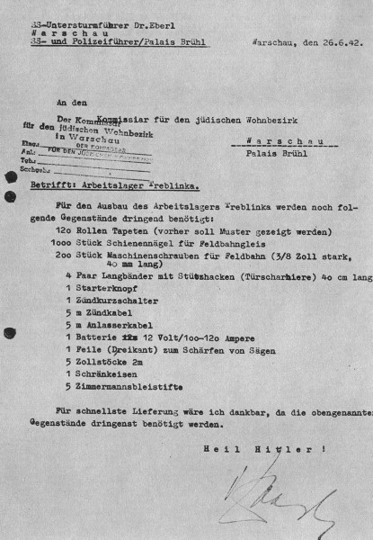 Letter Eberl to Auerswald Treblinka 26 June 1942