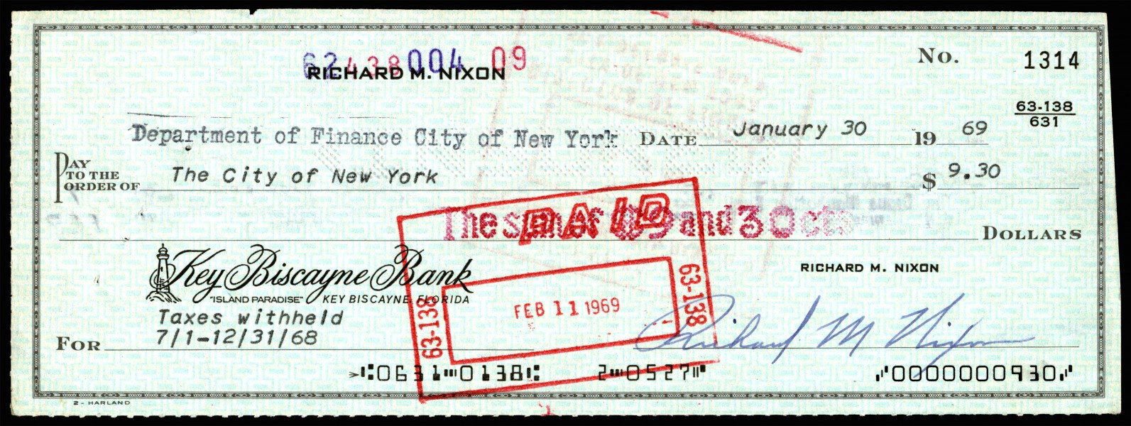 NIXON, Richard M (signed check)