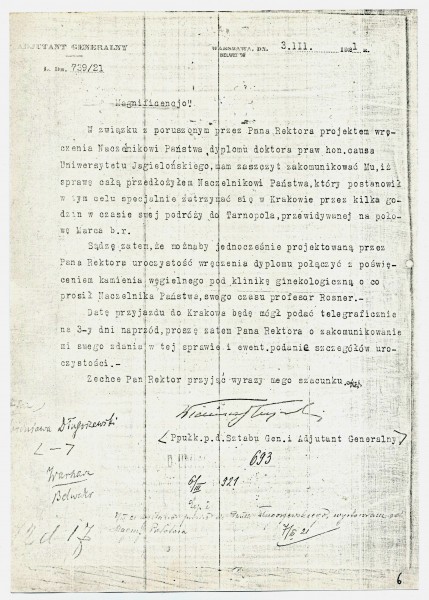 Wieniawa-Długoszowski - List do rektora Uniwersytetu Jagiellońskiego - 701-001-152-006