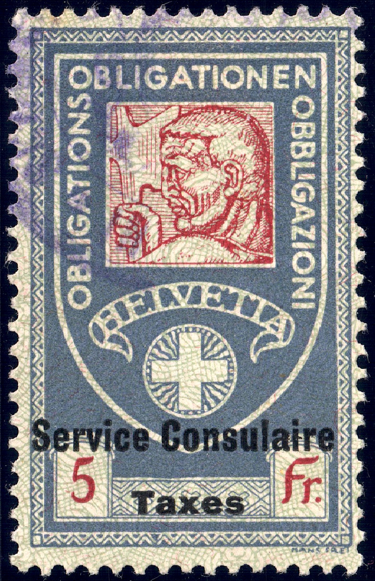 Switzerland federal consular revenue 1915 5Fr - 5