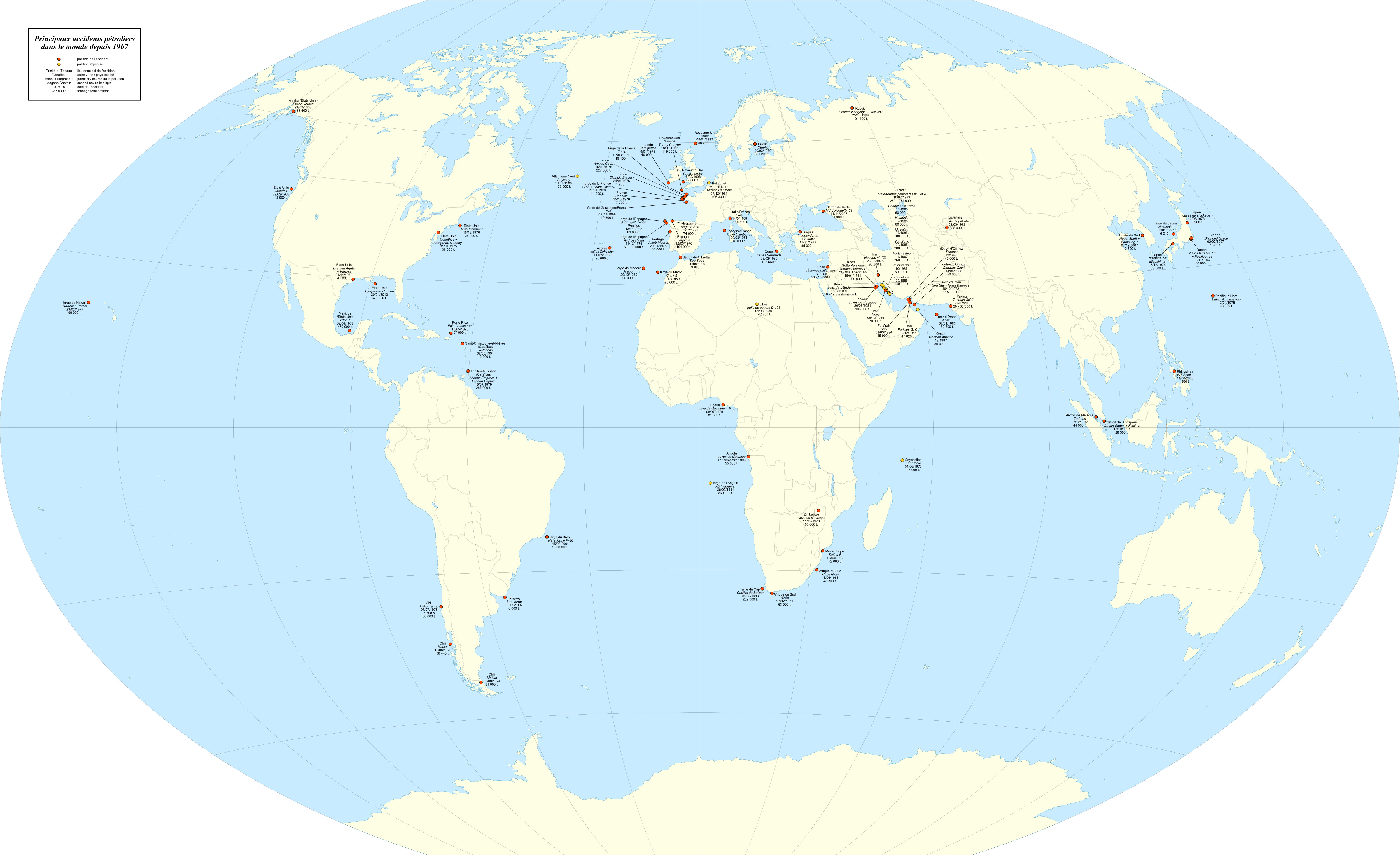 Oil spills world map-fr