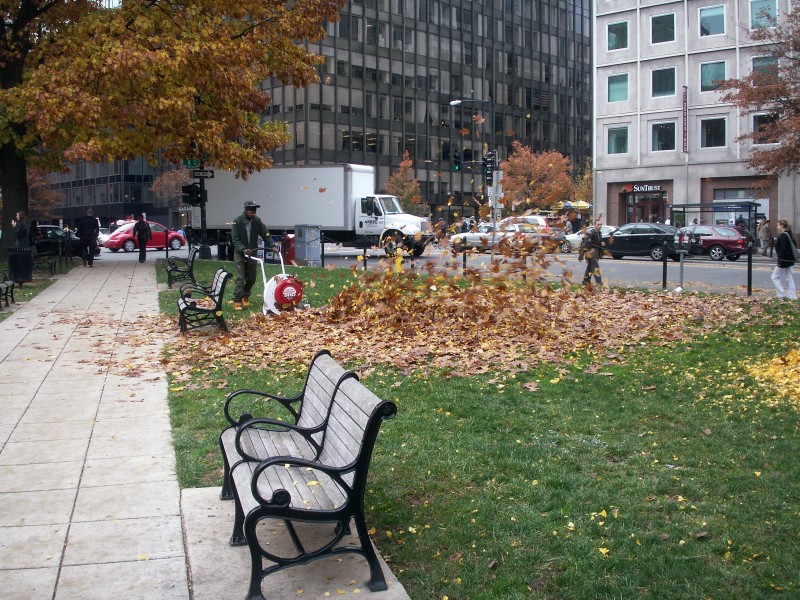 Leaf blower in action, Washington DC