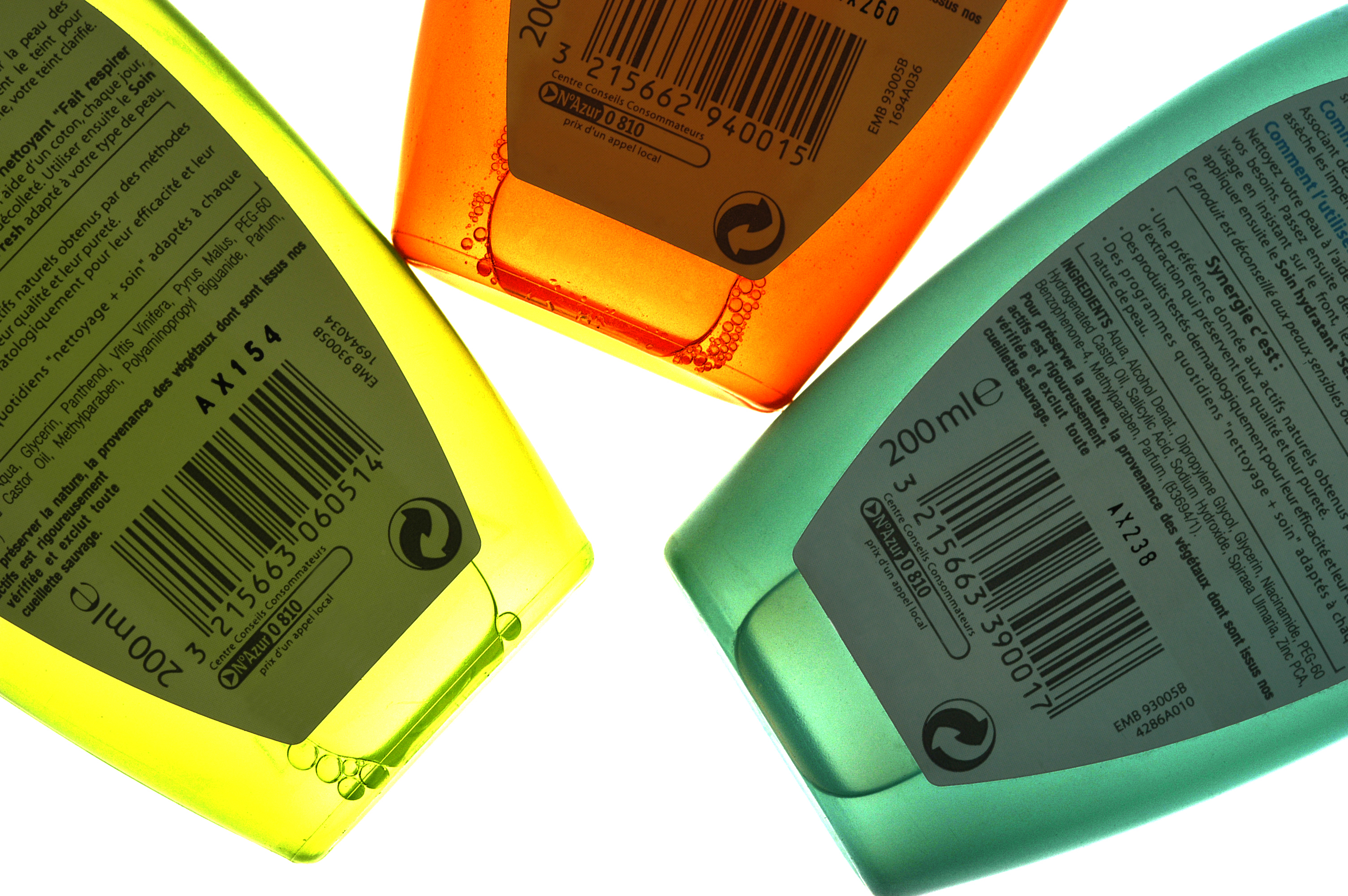 Shower gel bottles