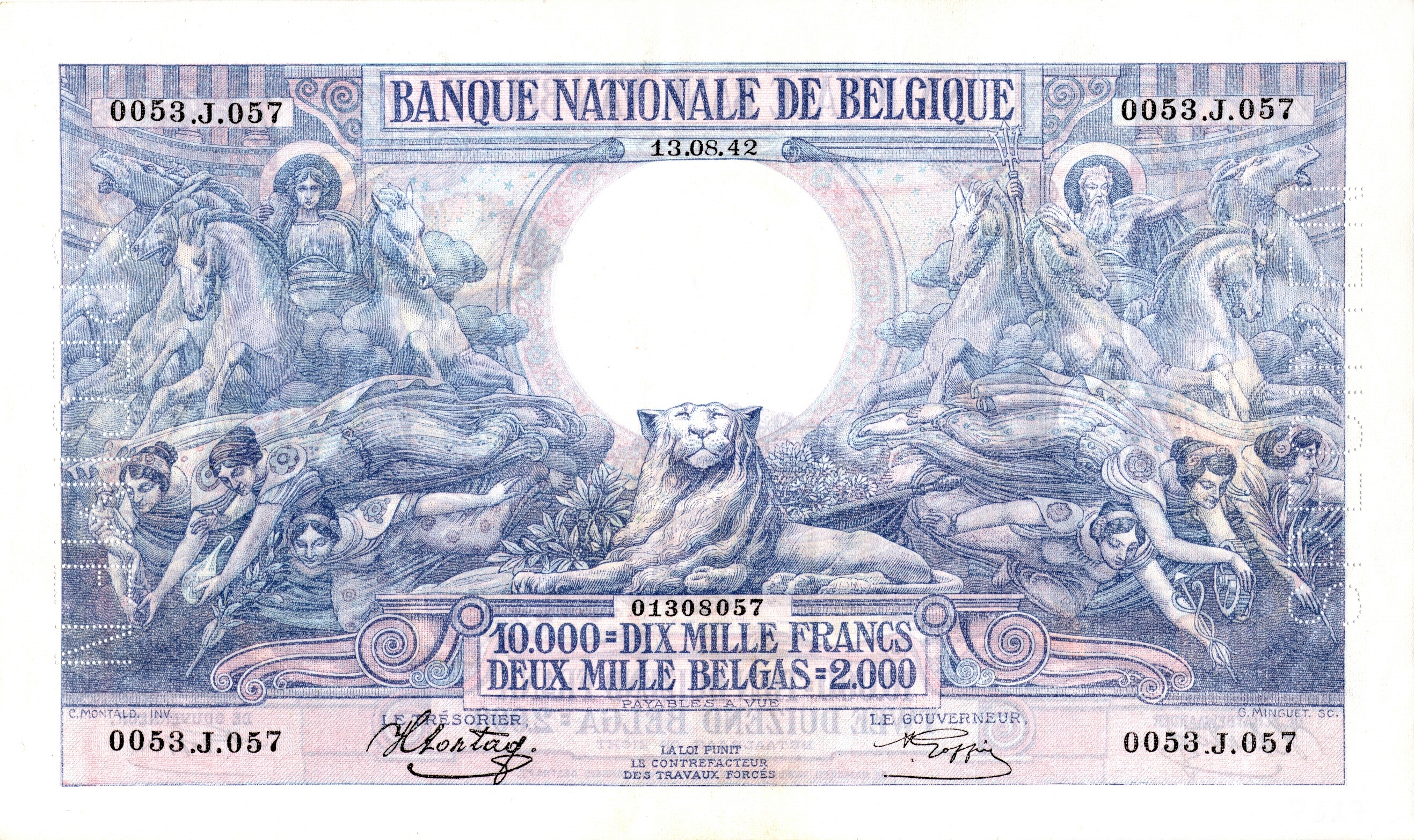 10,000 Belgian francs of 1929 edited