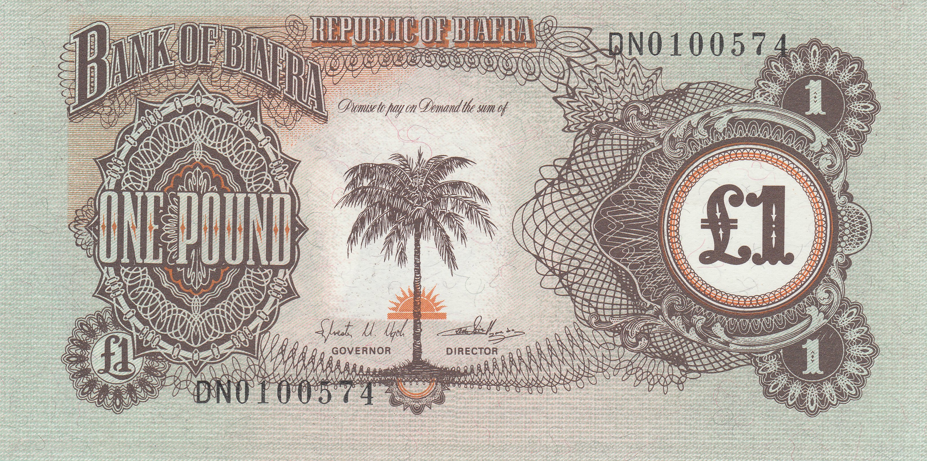Biafran one pound note back side