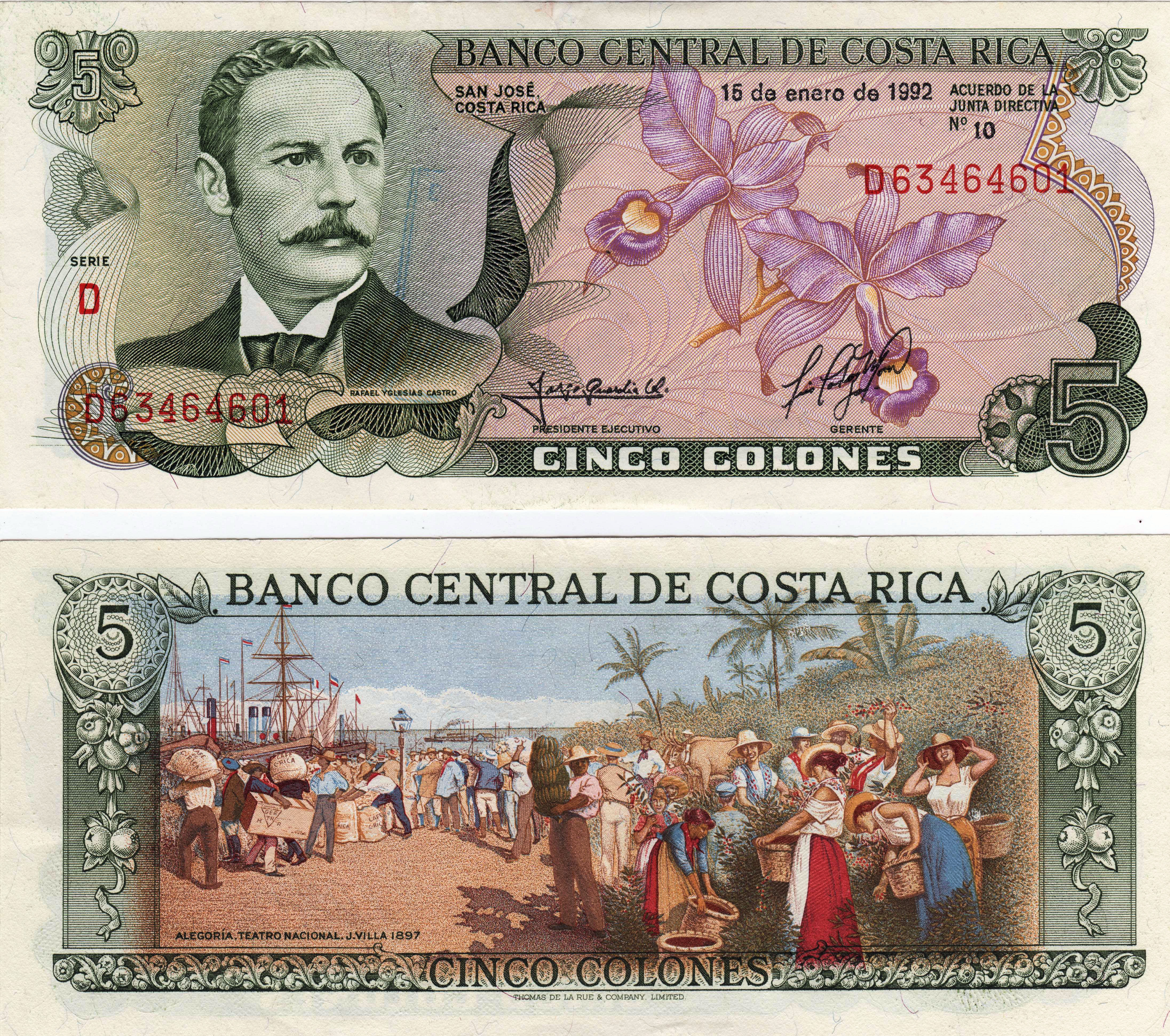 Billete de cinco Colones de Costa Rica