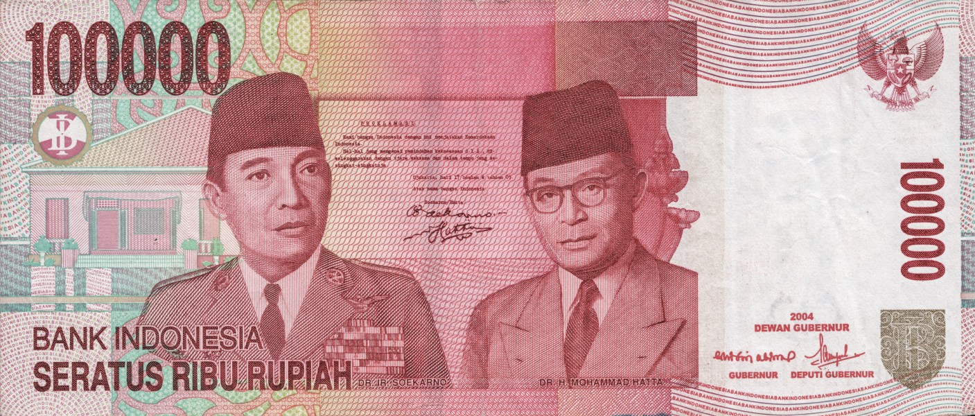 100000 rupiah bill, 2004 issue, processed, obverse