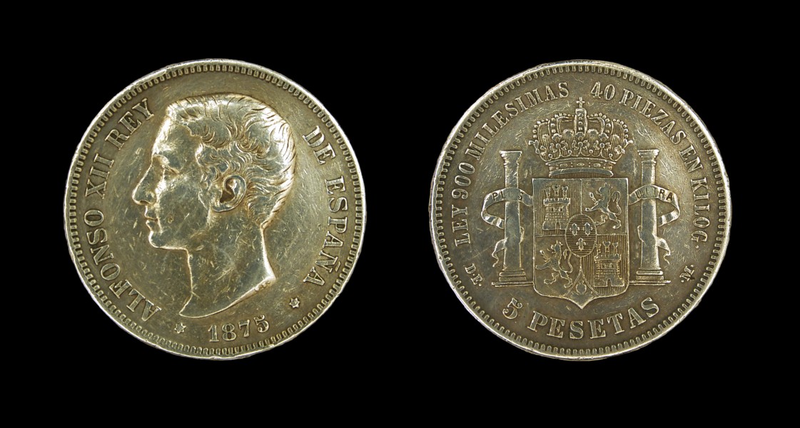 Alfonso XII 5 pesetas silver 1875