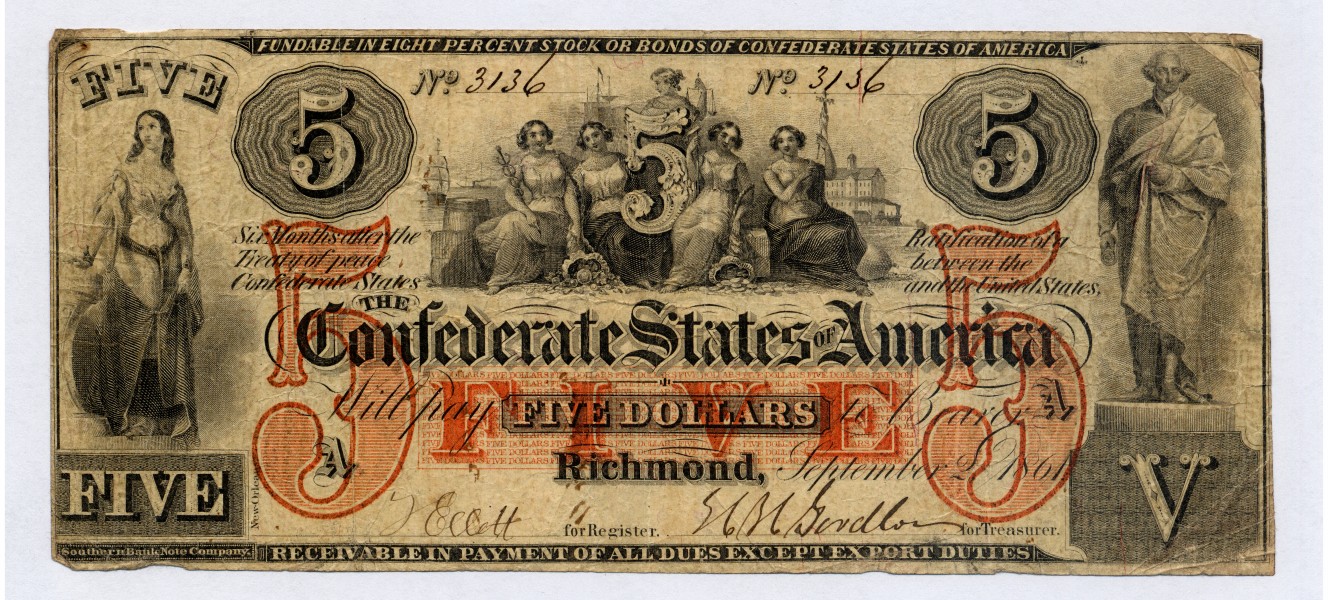 Confederate 5 Dollars