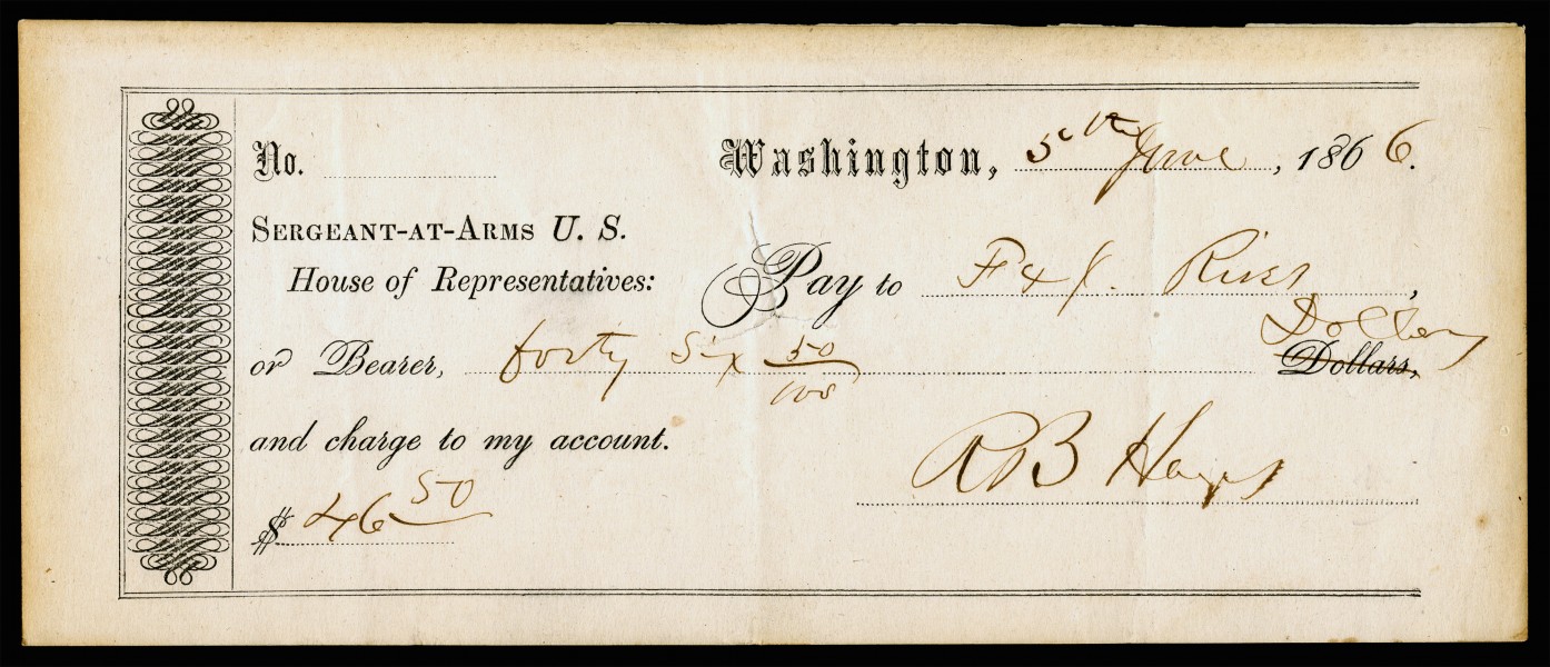 HAYES, Rutherford B (signed check)