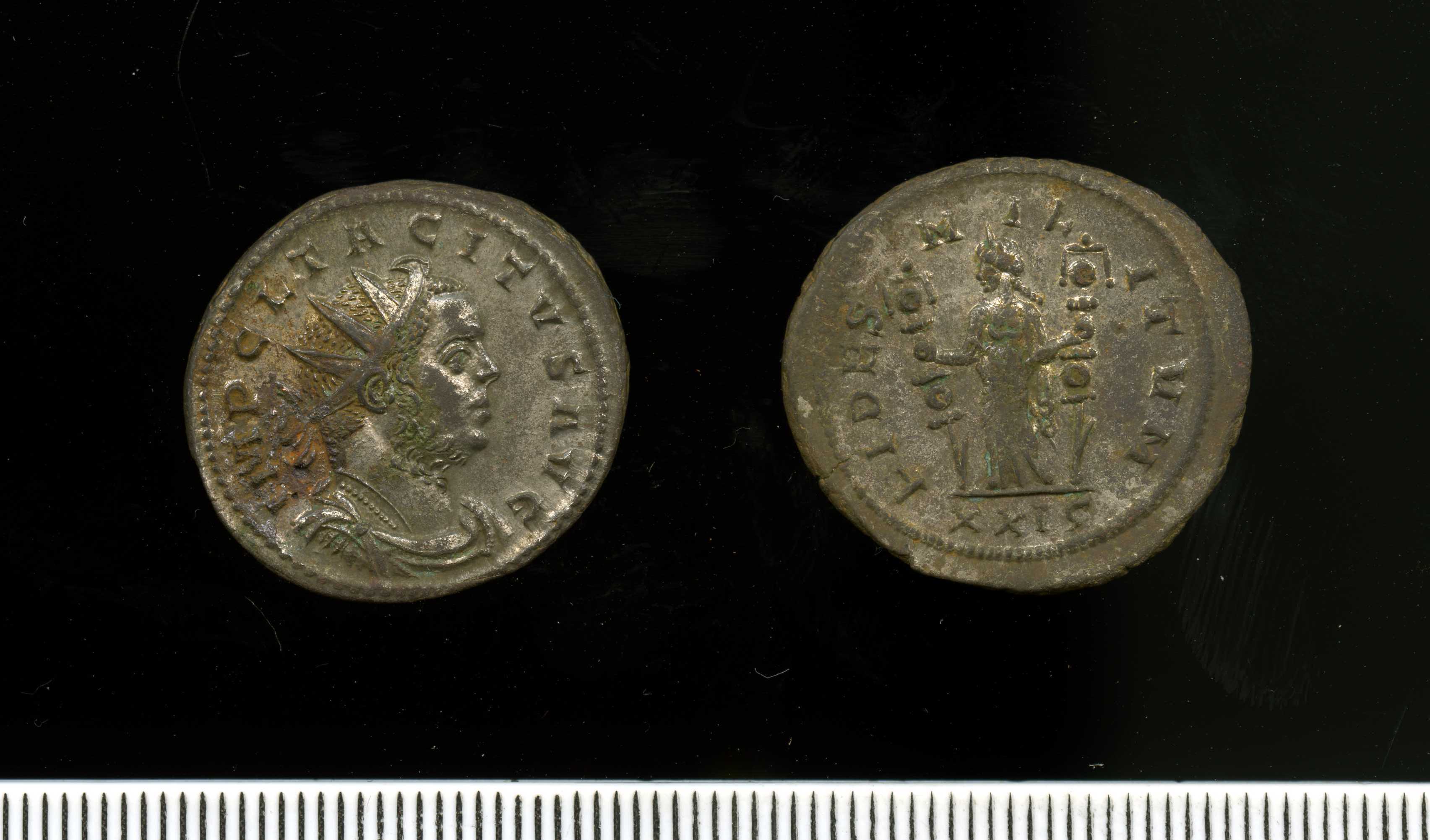 Silver-washed radiate of Tacitus 275-6 (11 2) Obv + Rev