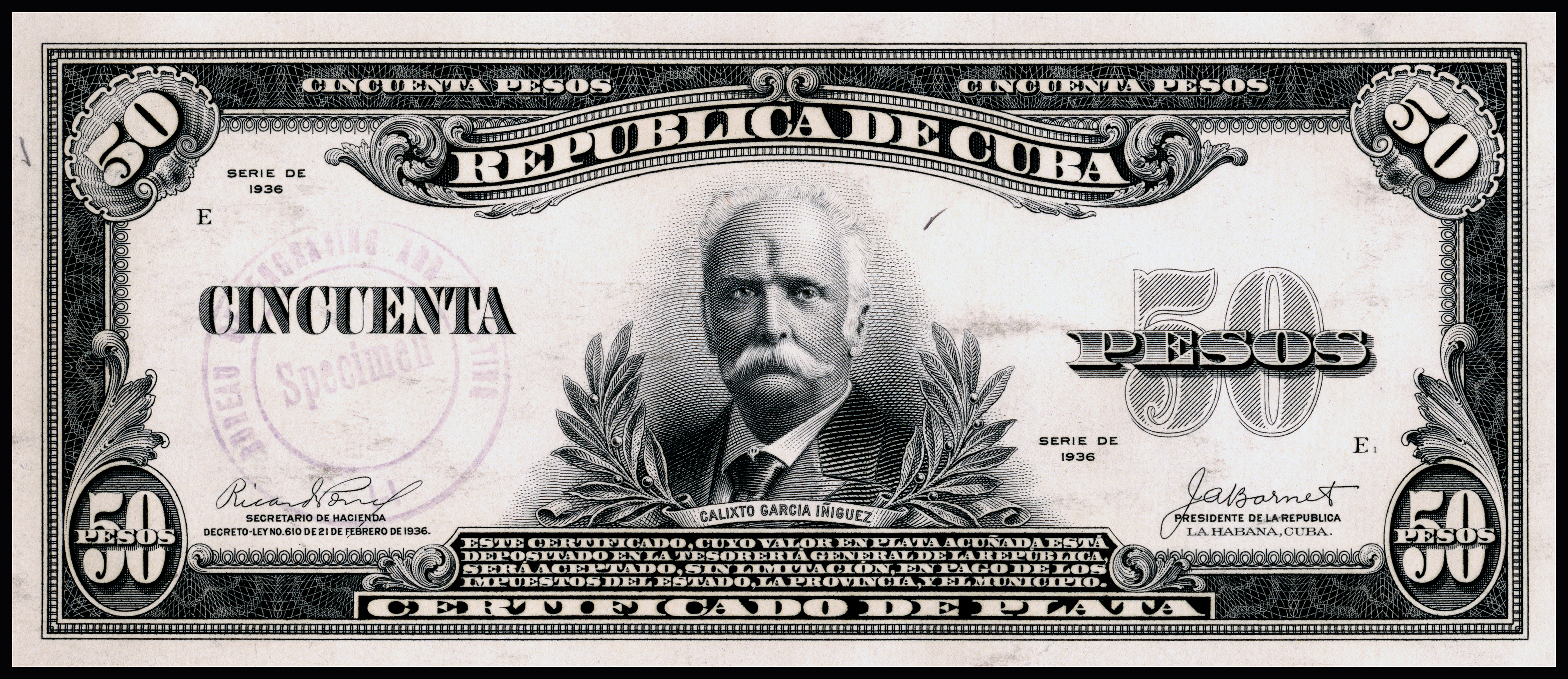 US-BEP-República de Cuba (certified proof) 50 silver pesos, 1936 (CUB-73b)