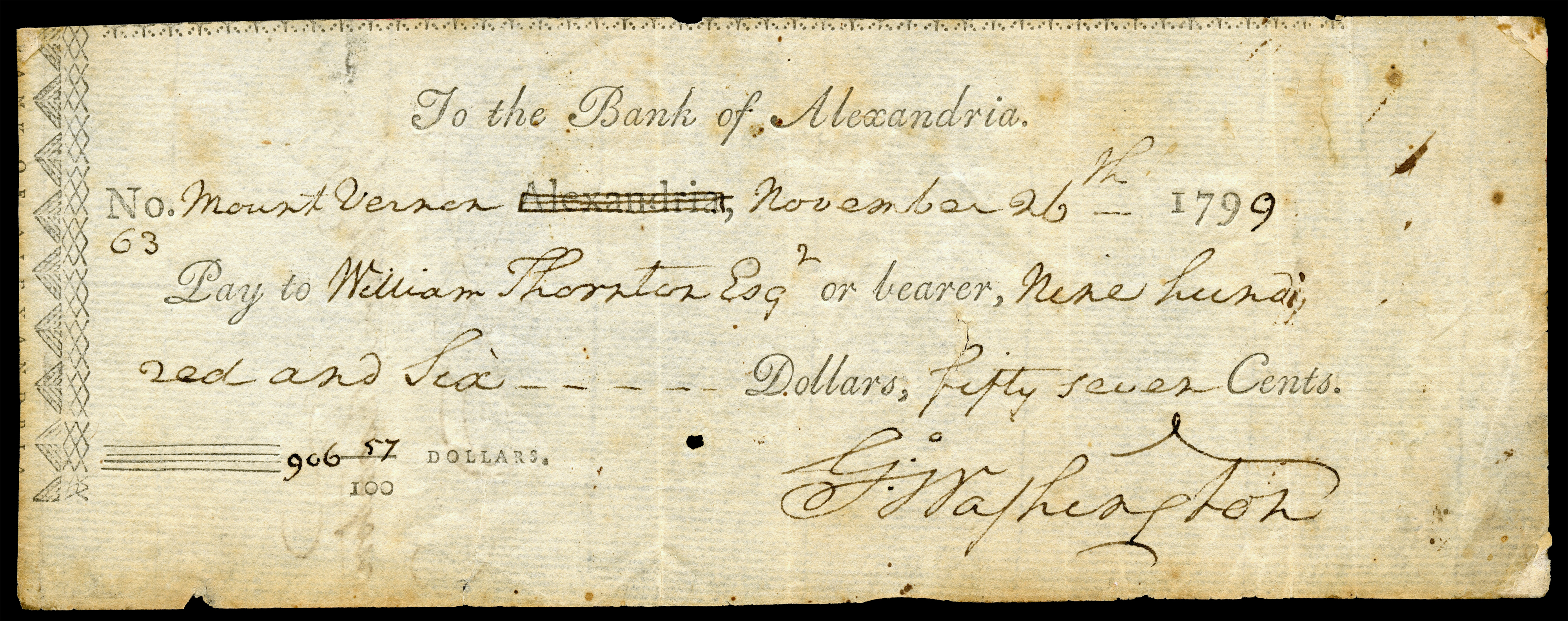 WASHINGTON, George (signed check)