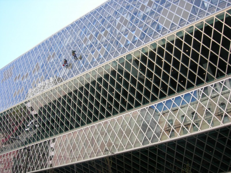 Seattle Public Library window washers 01