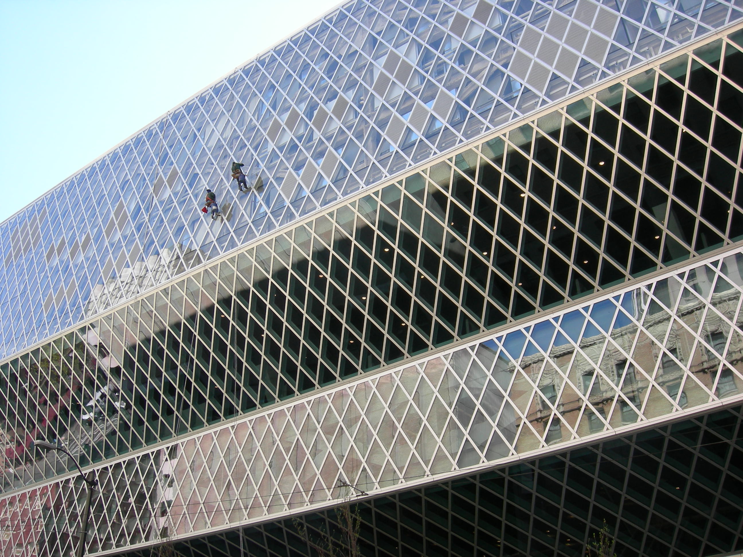 Seattle Public Library window washers 01