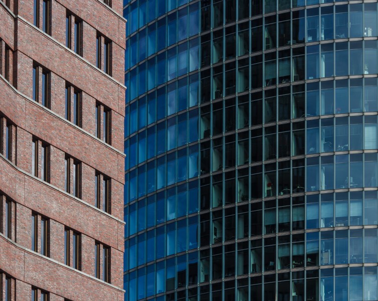 Detail, Kollhoff Tower and BahnTower, Potsdamer Platz, Berlin, Germany-3380