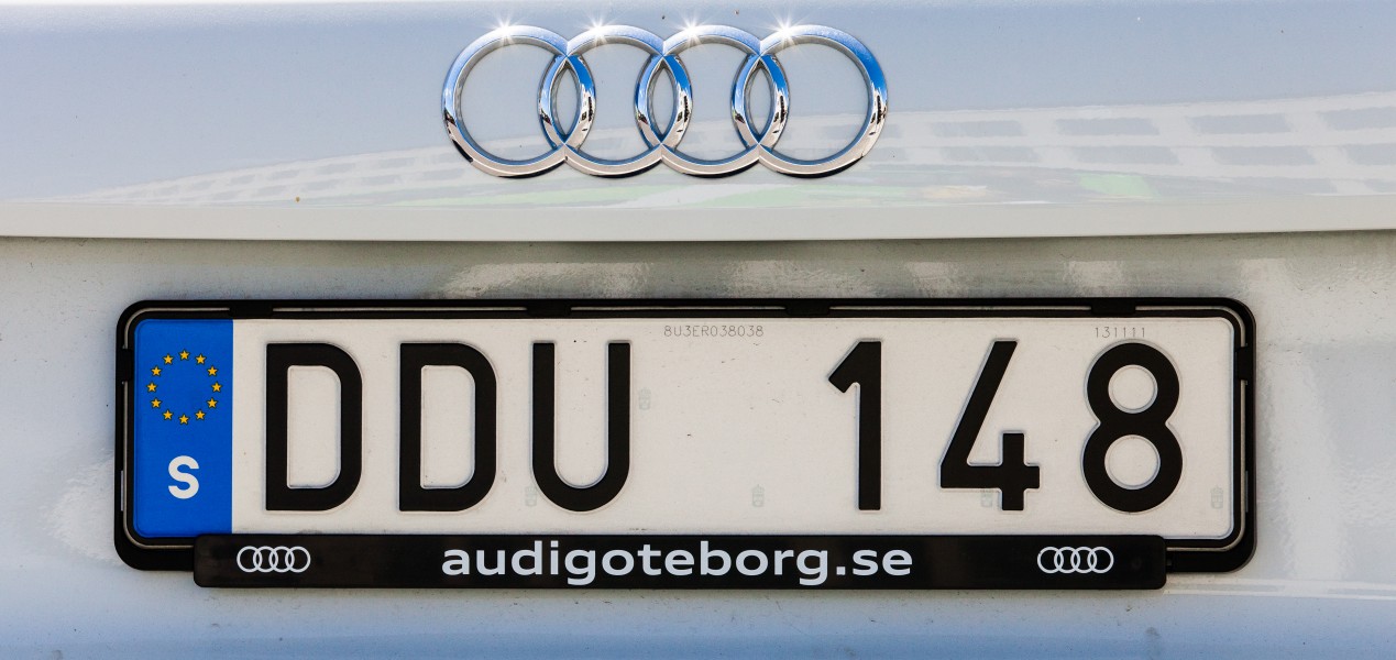 an Audi car number plate in Gothenburg, Sweden, June 2014, picture 13