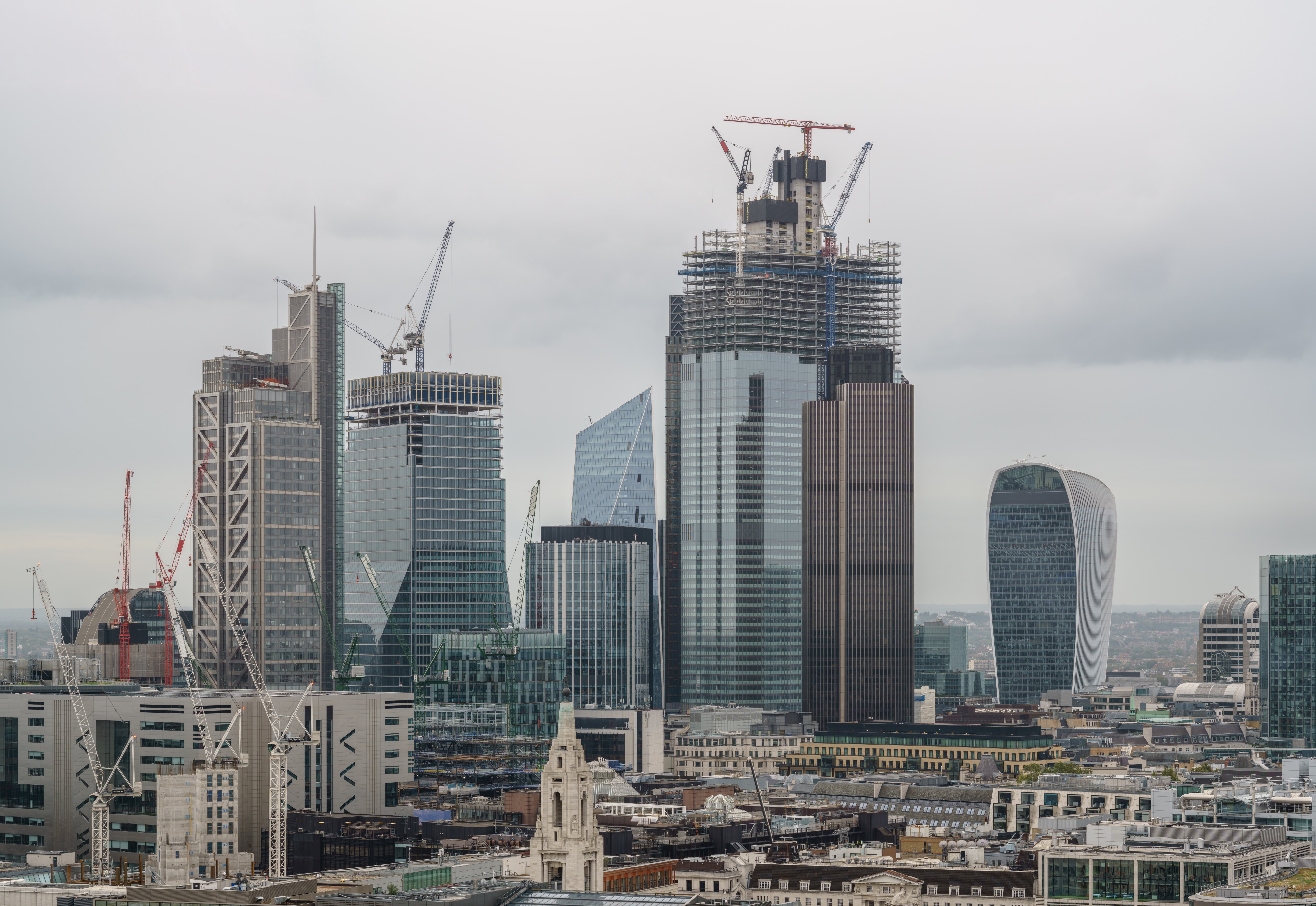 City of London skyscrapers from the terrace of the White Collar Factory, Old Street, 2018-09-22