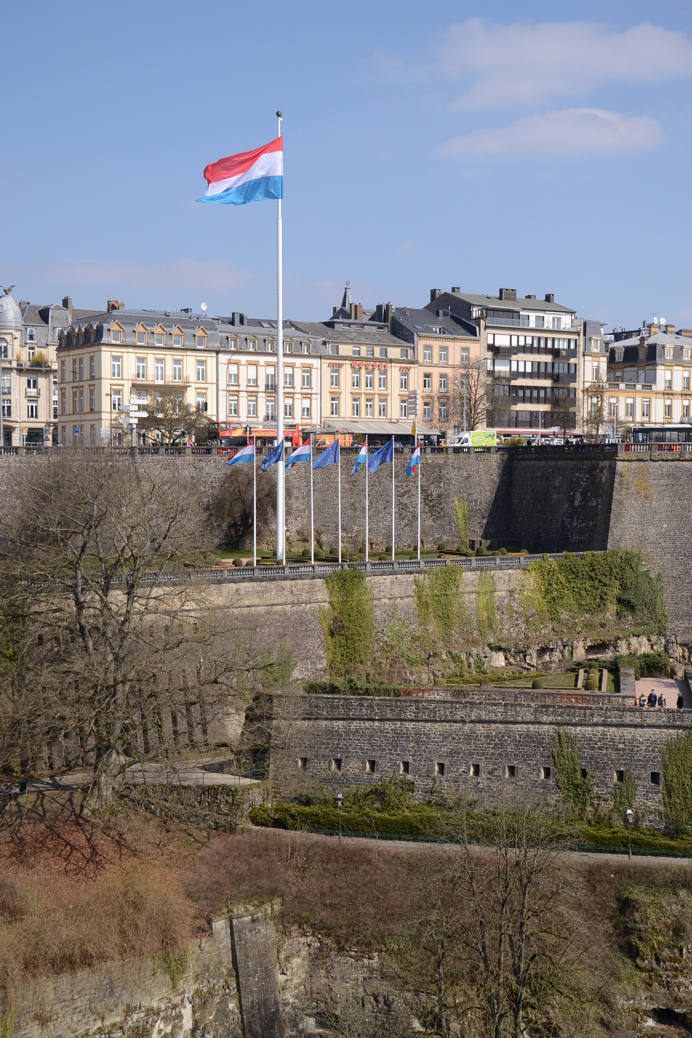 Luxembourg (city) - view from Metz square (flags)