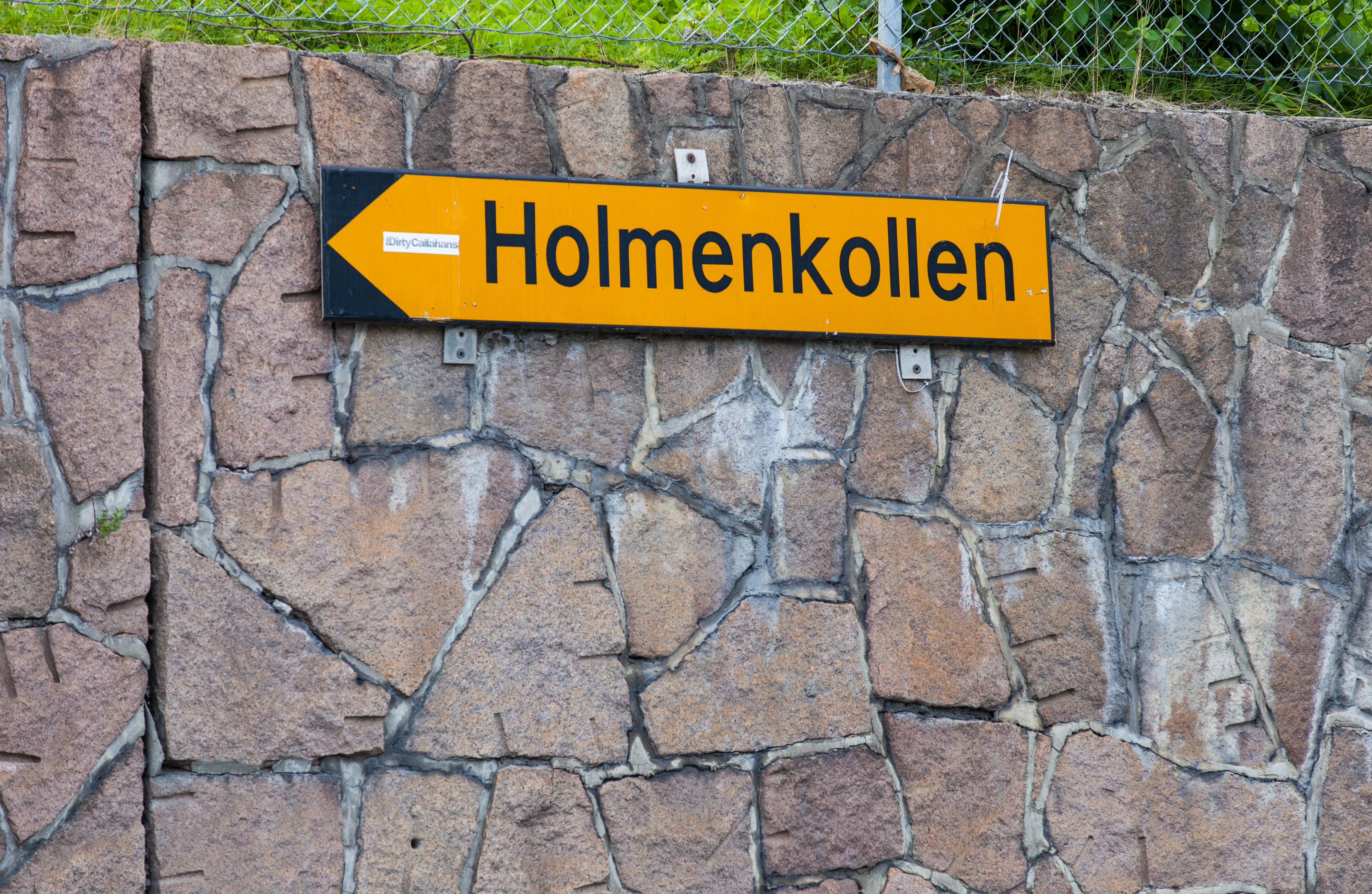 a sign directing to Holmenkollen in Oslo city, Norway, June 2014, picture 47