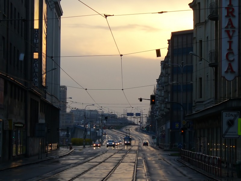 Ostrau - ulice 28 rijna in the evening