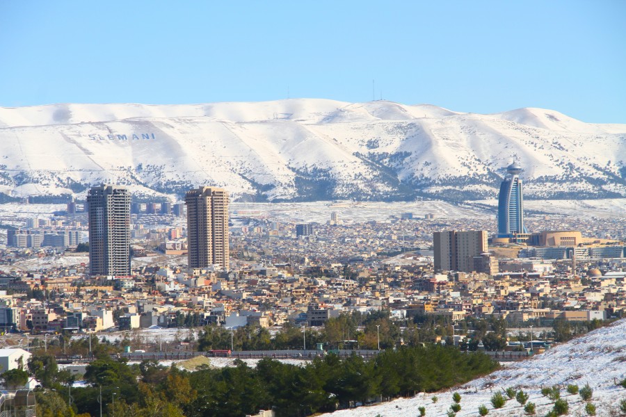 View of Sulaymaniyah (Slemani) City in Winter - Snow 2015