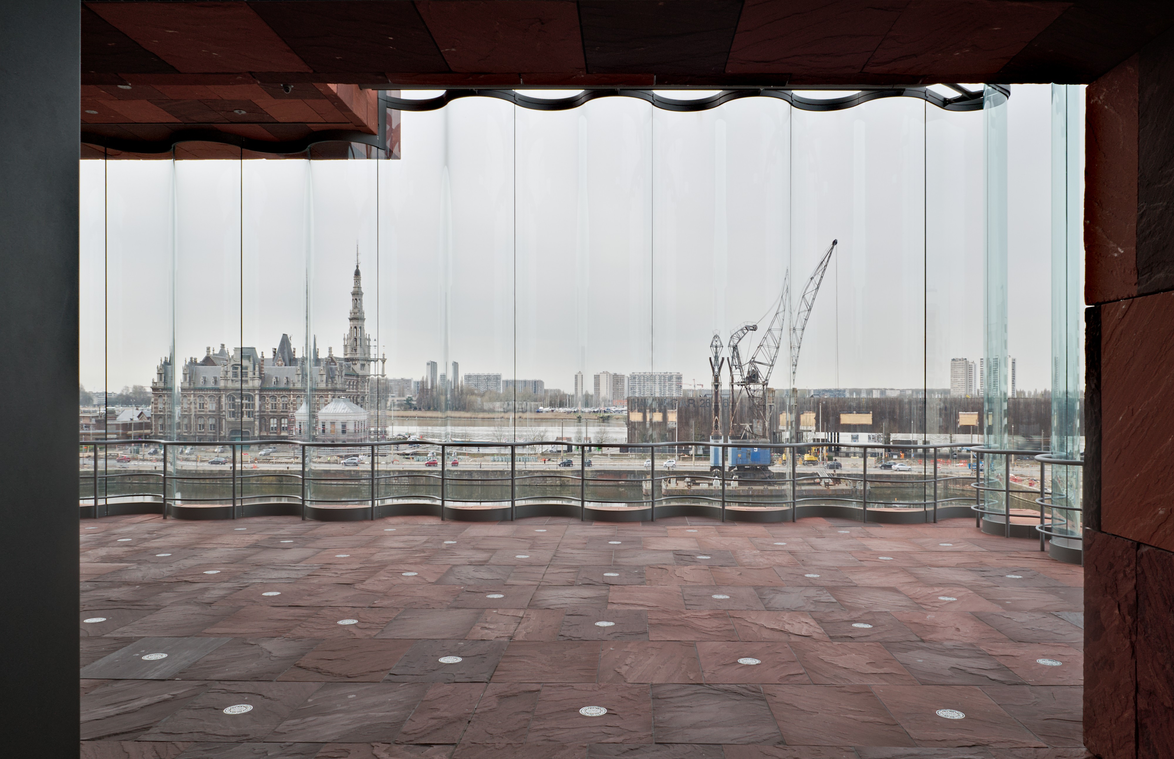 Curved glass as seen from inside the MAS museum (Antwerp, BE)