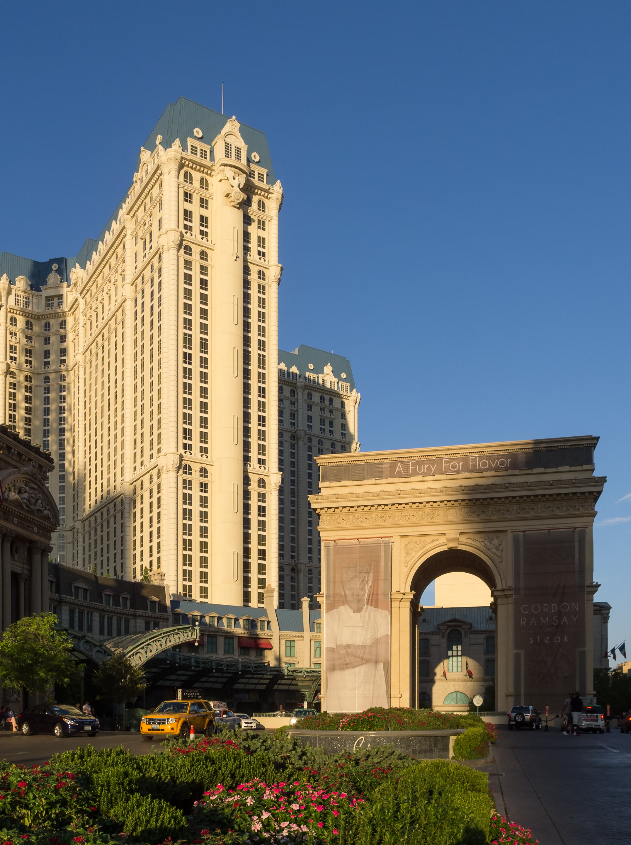 Hotel Paris with triumphal arch in Las Vegas 2013