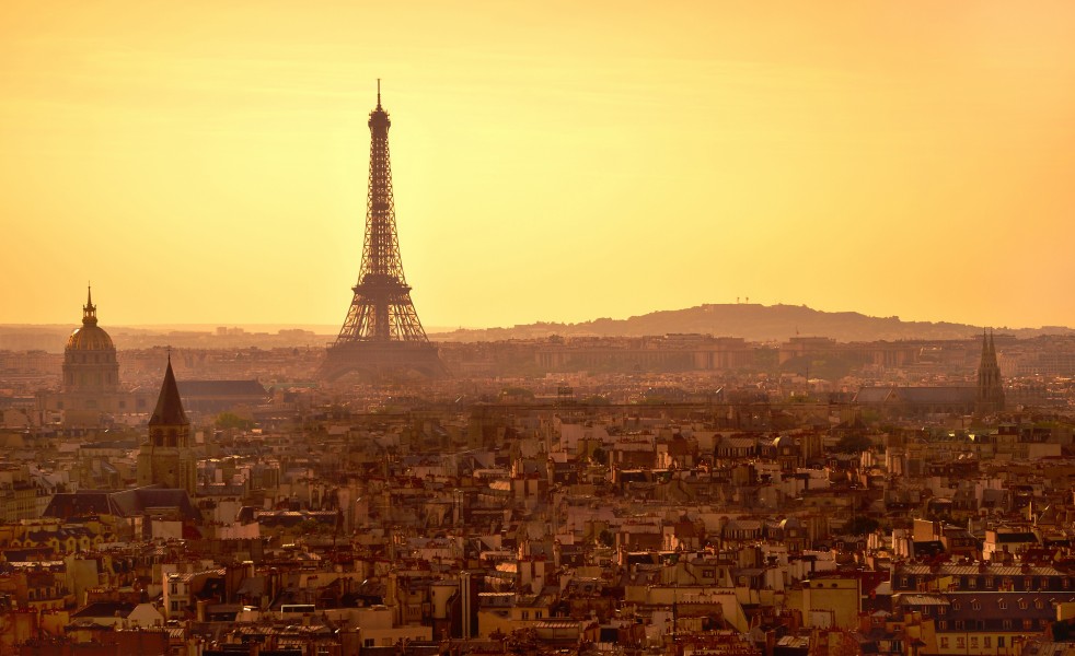 Paris, sunset panorama from top of Notre Dame cathedral, 2010