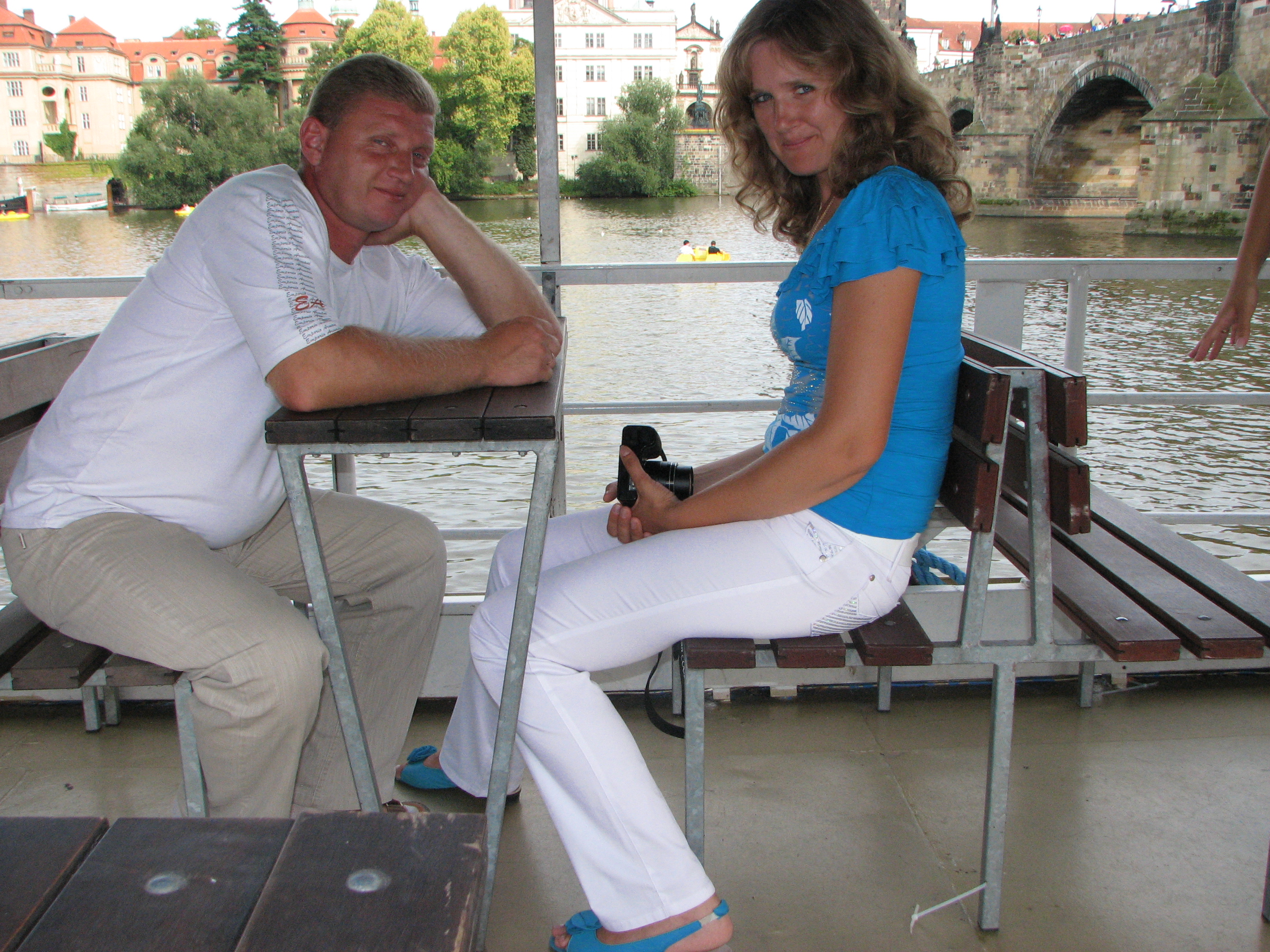 Husband and wife on a boat on Vltava river in Prague (Praha) city, Czech Republic, European Union, picture 28