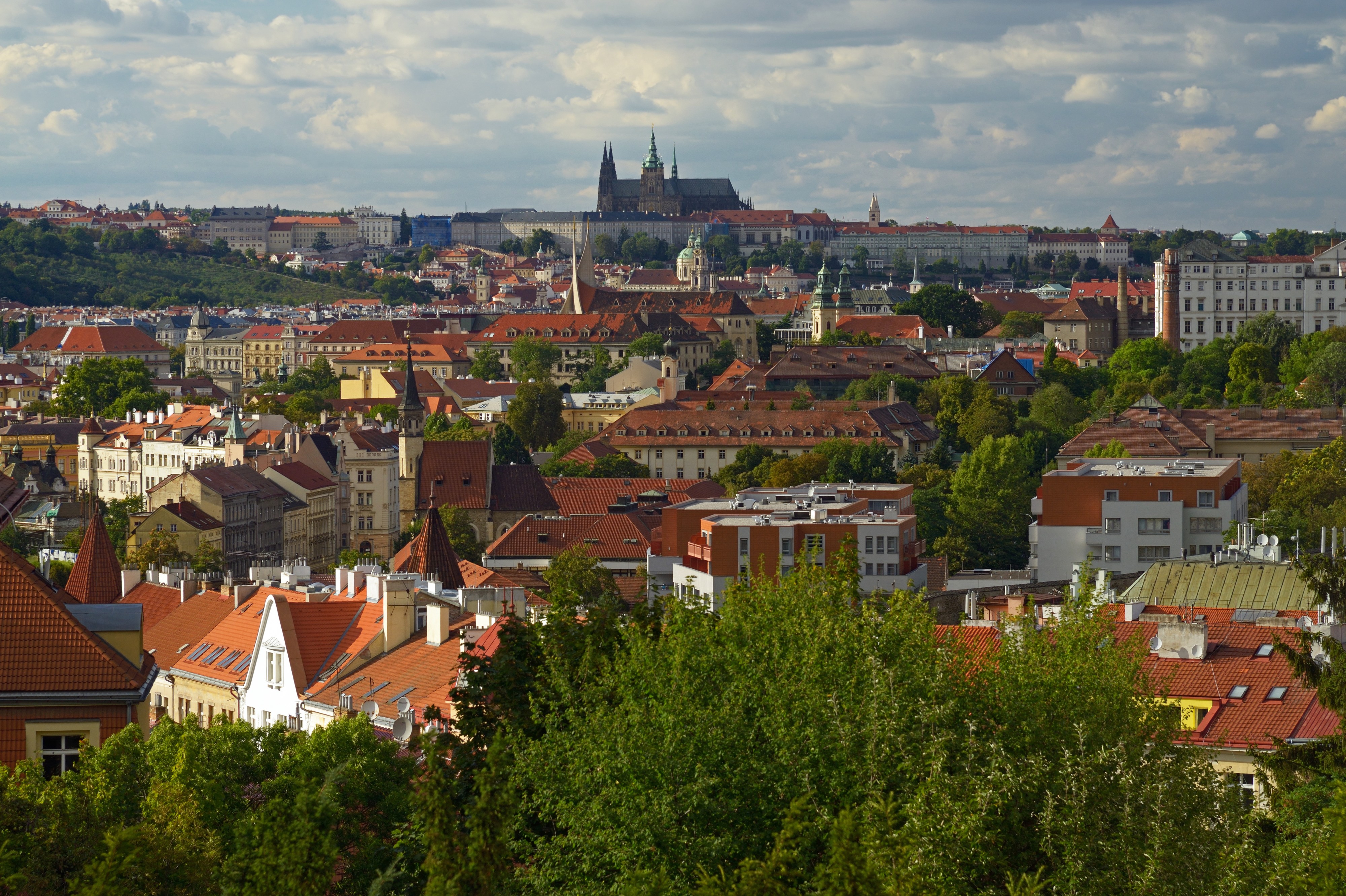 View of Prague and St. Vitus Cathedral from Vyšehrad. Czech Republic