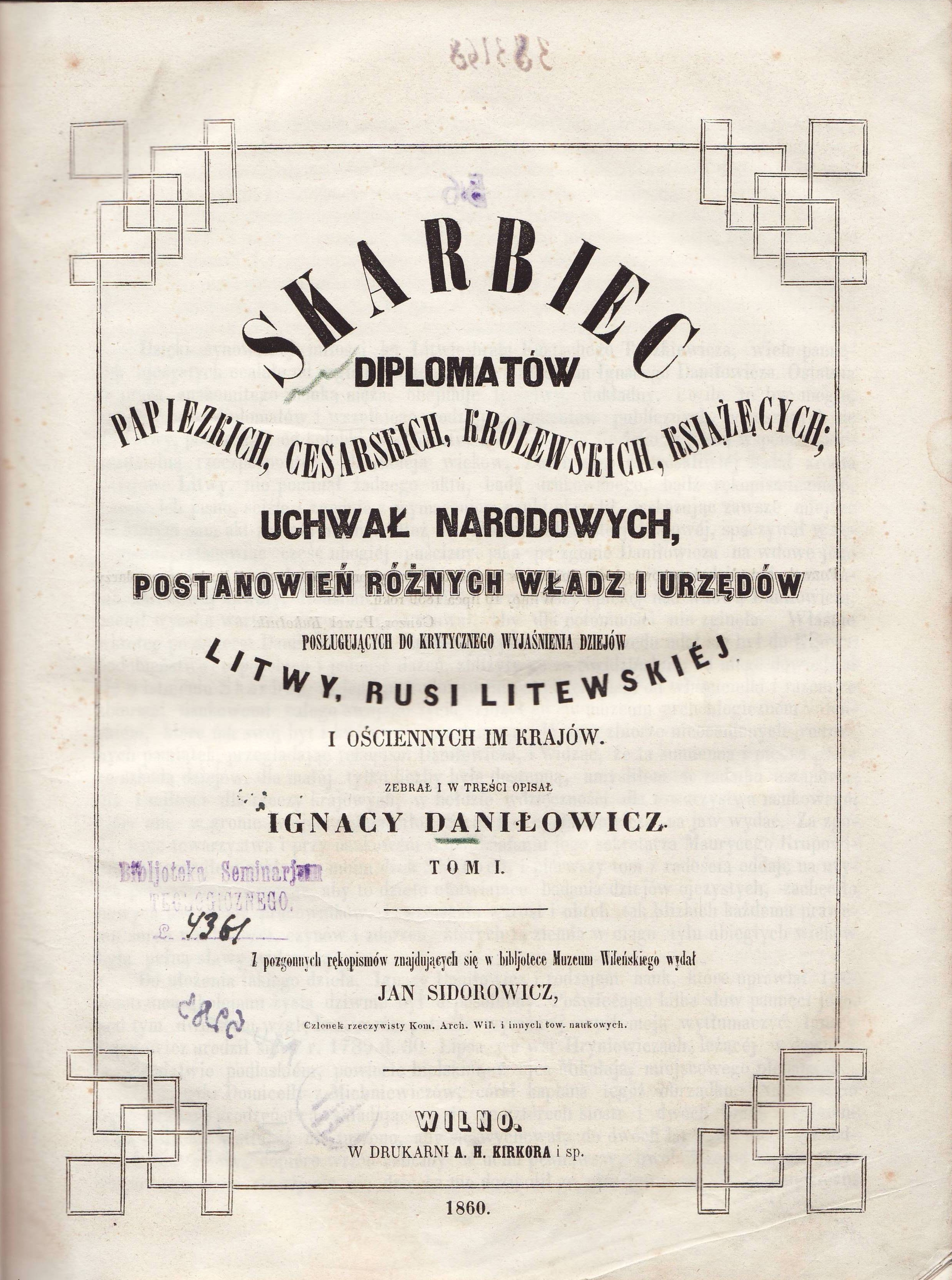 Ignacy Danilowicz Skarbiec Diplomatow