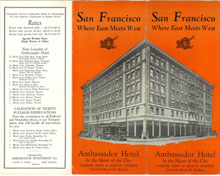 Ambassador Hotel 1930 brochure side 1