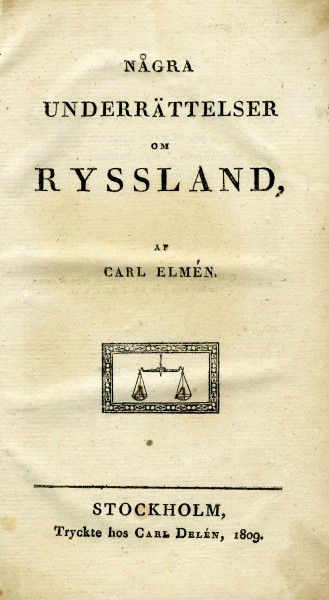 Elmen, Några underrättelser om Ryssland (1809) titelblad