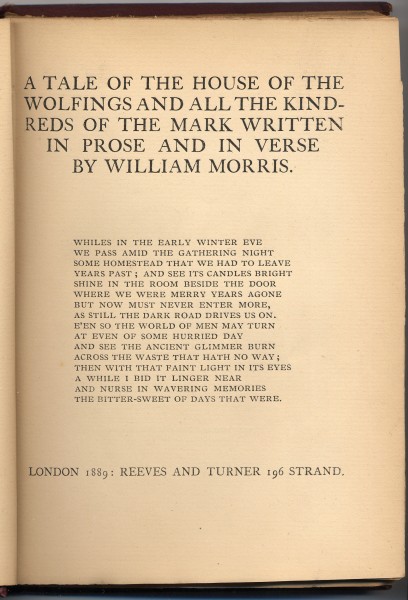 House of the Wolfings Title Page First Edition 1889