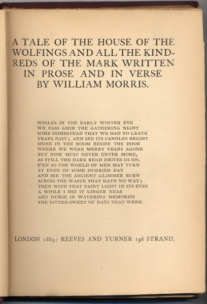 House of the Wolfings Title Page First Edition 1889
