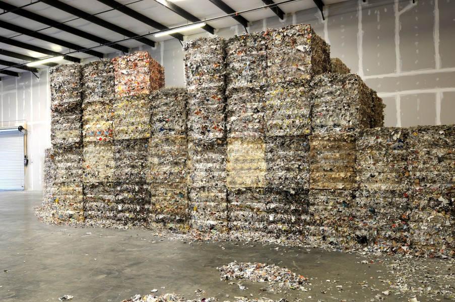 Recycled books in bales at Big River Books