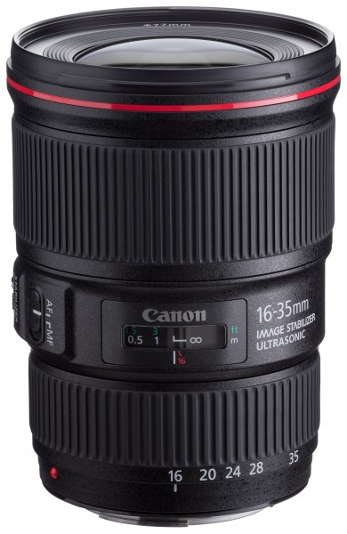 Canon EF 16-35mm f4L IS USM front angled