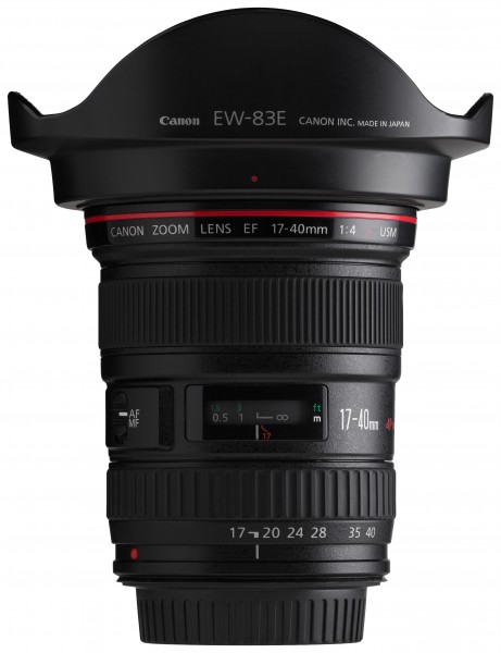 Canon EF 17-40mm f4L USM front horizontal with hood