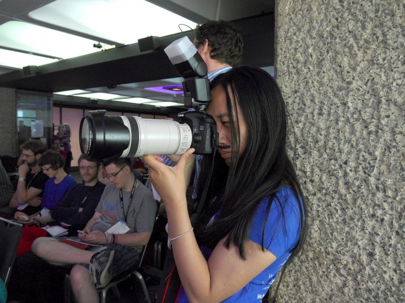 Katie Chan photographing the Crazy Contentious Copyright Challenges Constraining Community Creativity session at Wikimania 2014 01