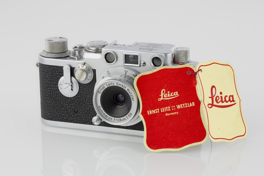 LEI0431 191 Leica IIIf chrome 1954 - Sn. 692358 M39 Front view Vorlaufwerk, Objektivdeckel Etikett 1-6745 hf