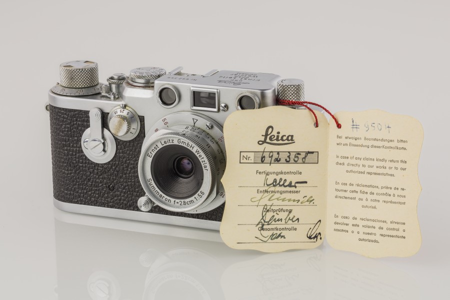 LEI0431 191 Leica IIIf chrome 1954 - Sn. 692358 M39 Front view Vorlaufwerk, Objektivdeckel Etikett 2-6762 hf