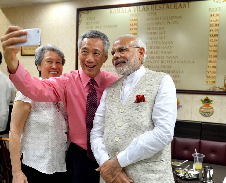 PM Lee Hsien Loong of Singapore takes a selfie with Prime Minister Narendra Modi