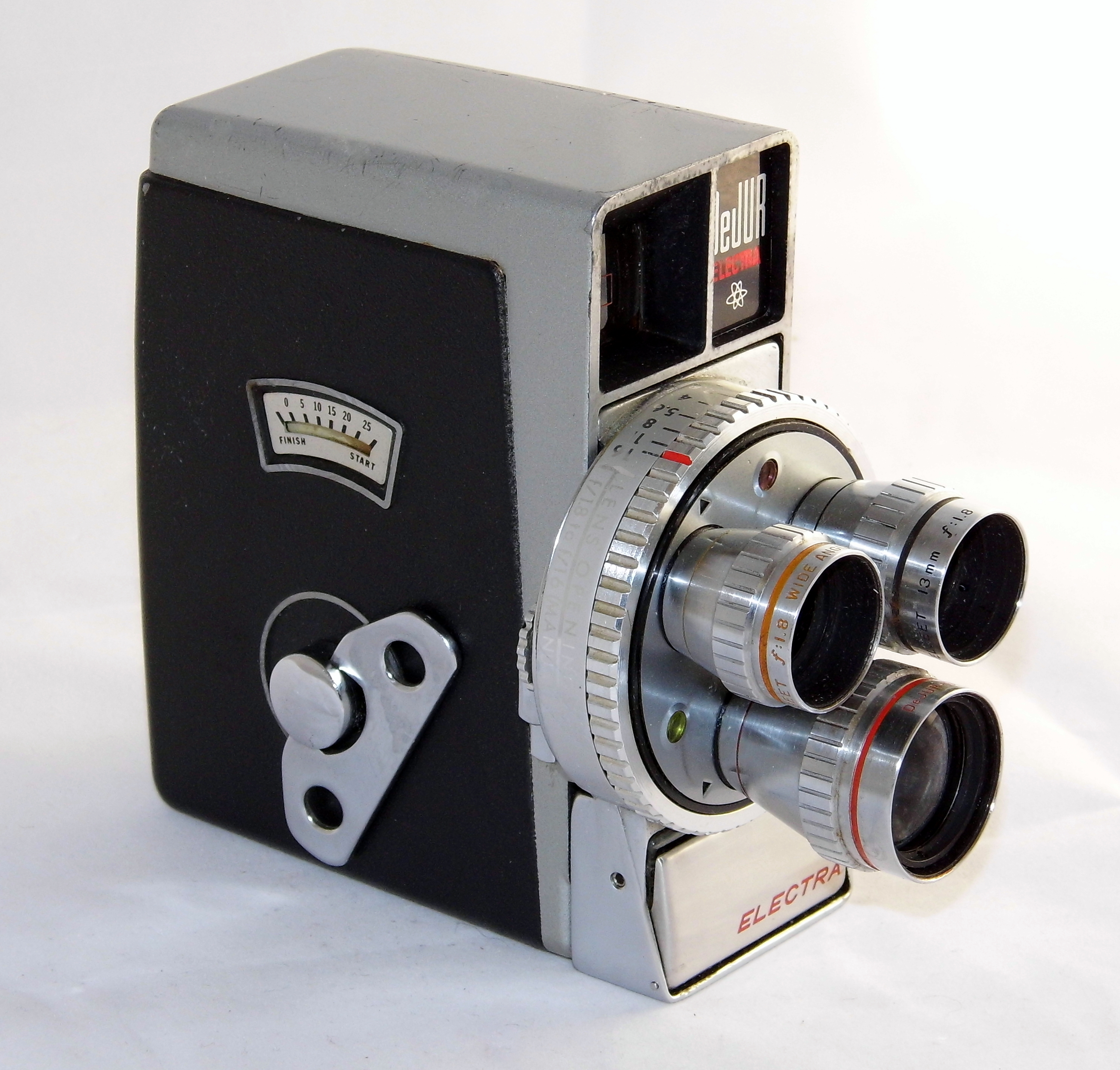 Vintage DeJUR Electra 8mm Movie Camera, Fully Automatic With Three Lens Turret System For Normal, Wide Angle & Telephoto Shots, Electric Eye With Protective Lid, Circa 1958 (18281760146)