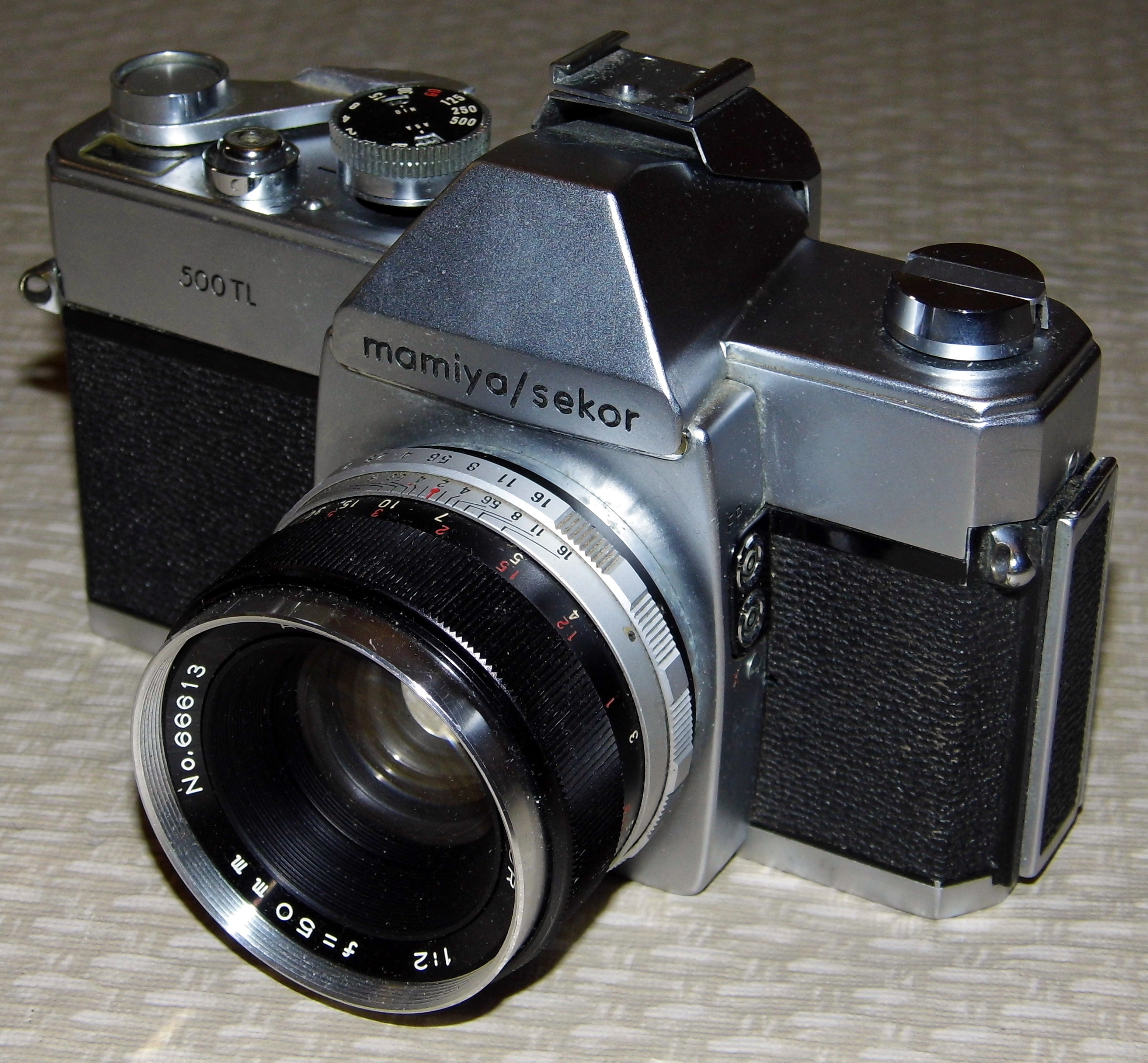 Vintage Mamiya-Sekor 35mm SLR Camera, Model 500 TL, Fully Mechanical, 42mm Threaded Mount, Made In Japan, Circa 1966 (13364337754)