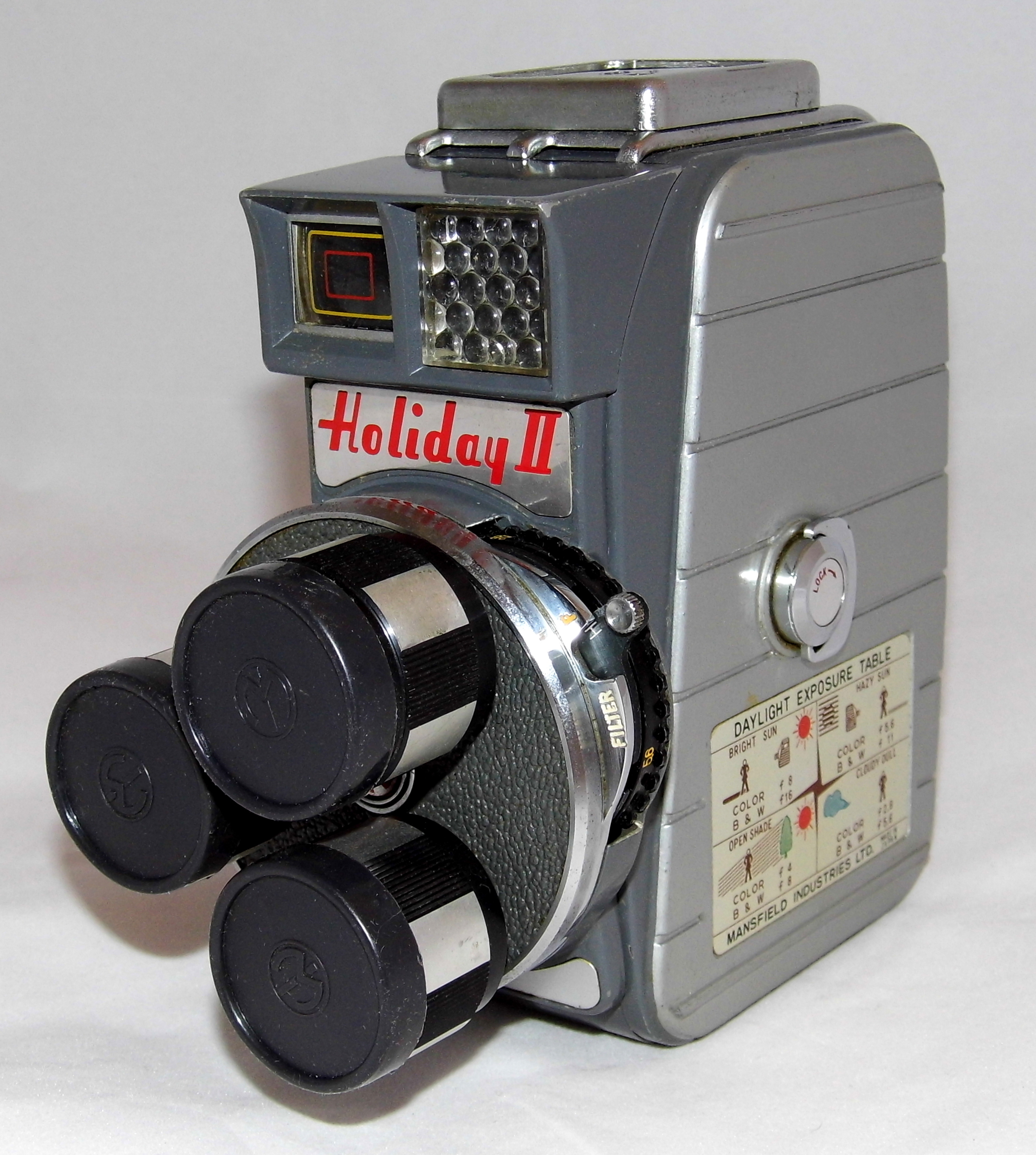 Vintage Mansfield Holiday II 8mm Triple Turret Lens Movie Camera, Normal, Wide Angle And Telephoto Lens, Made In Japan, Circa 1959 (22316345371)