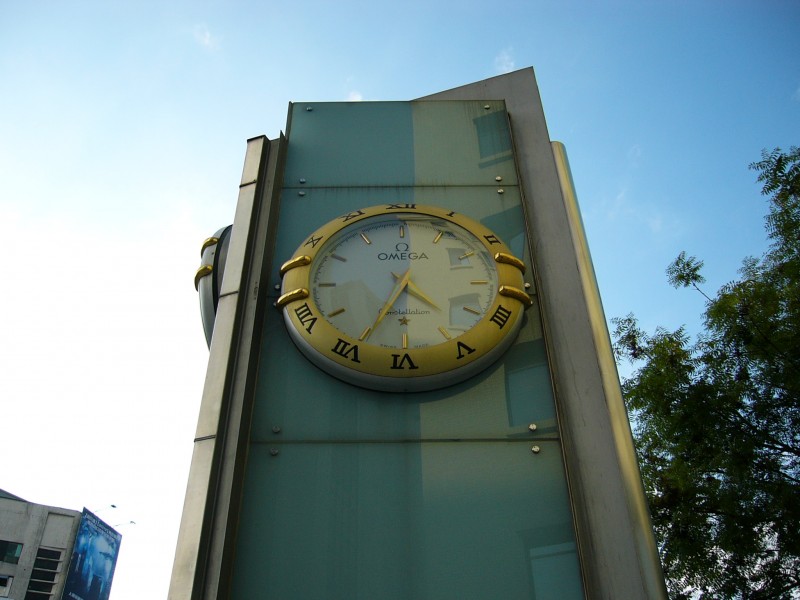 Clock of Omega clock tower on ZhongHwa Road Section 1 of Taipei City