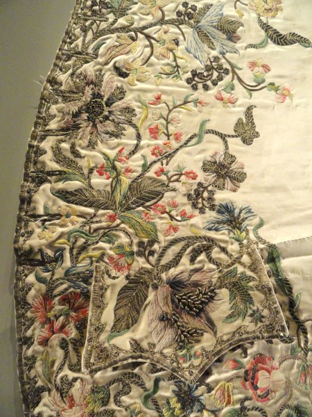 Man's waistcoat (left half) detail, England, 1725-1750, silk satin - Patricia Harris Gallery of Textiles & Costume, Royal Ontario Museum - DSC09345